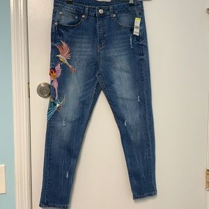 Lovely embroidered birds and butterfly jeans may be junior sized
